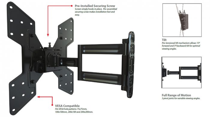 Mustang Professional MPA-M44VF Full Motion Articulating Wall Mount - Features