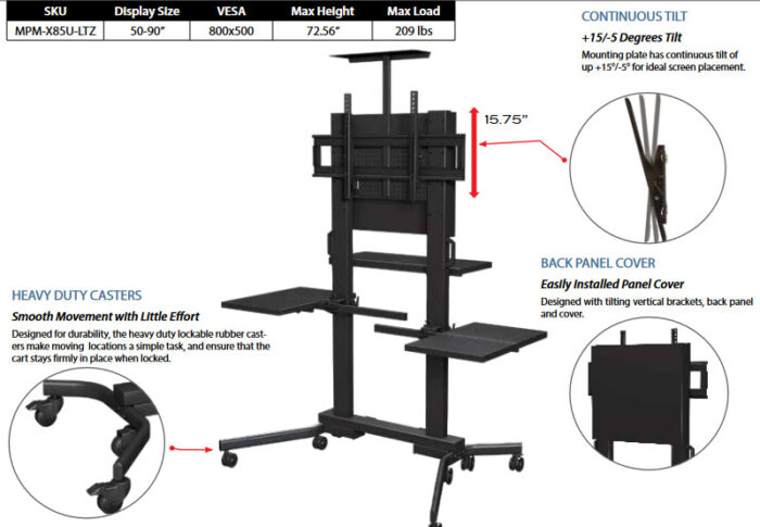 MPM-X85U-XL Mustang Pro BalanceBox Height Adjustable Display Cart - 2